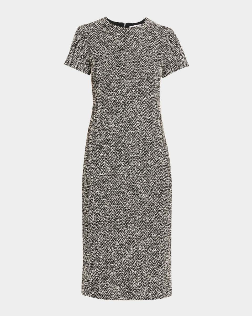 Giugno Short-Sleeve Herringbone Boucle Dress